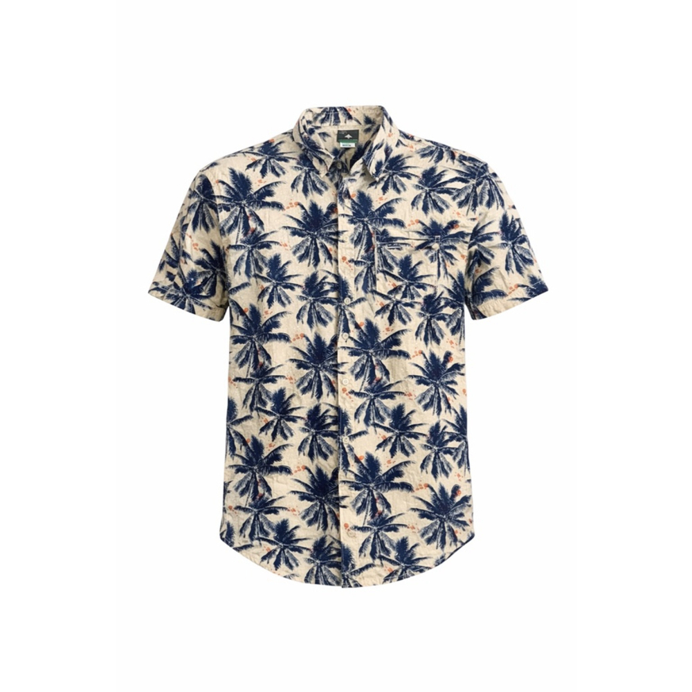 LRG Lifted Research Group Men's Button Up Hawaiian Tropical Shirt Sz L Khaki